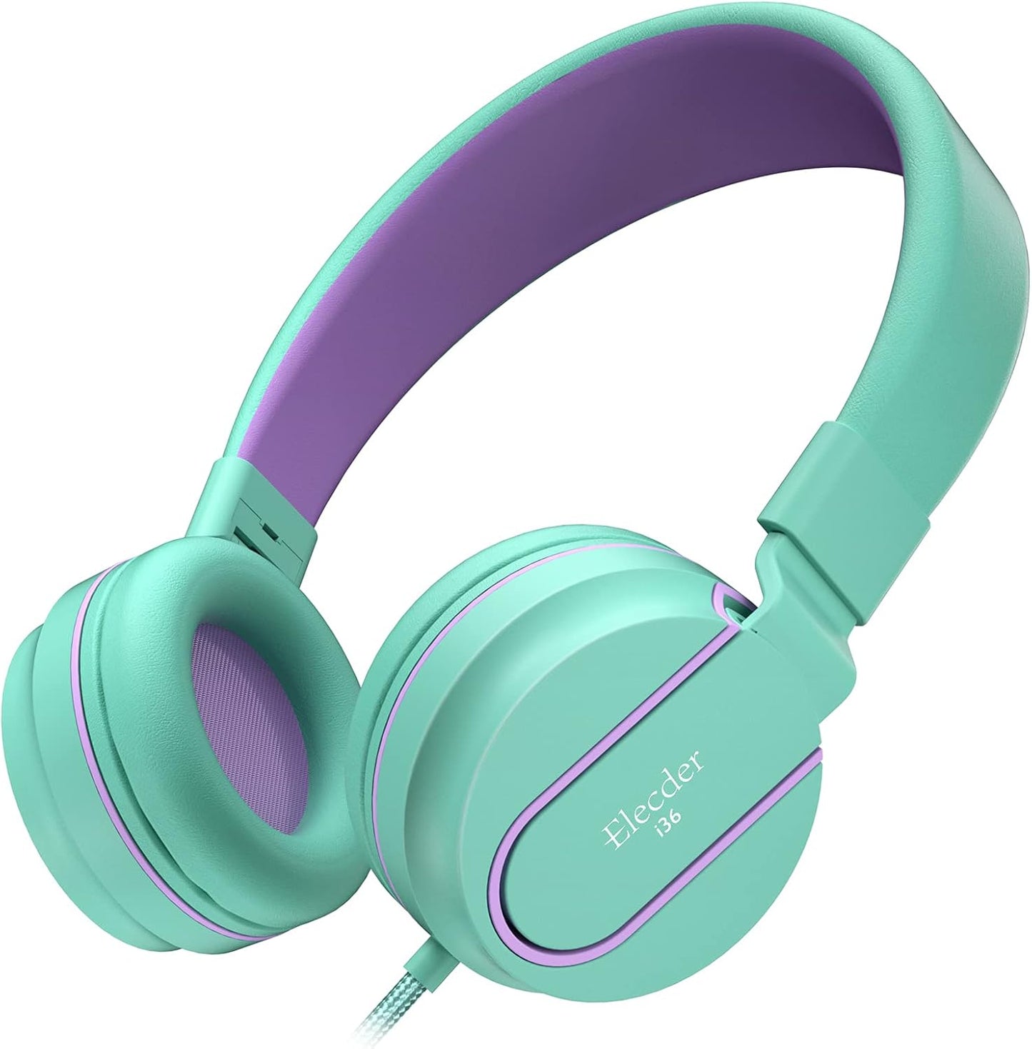 I36 Kids Headphones Children Girls Boys Teens Foldable Adjustable on Ear Headphones 3.5Mm Jack Compatible Cellphones Computer Kindle MP3/4 School Tablet Green/Purple